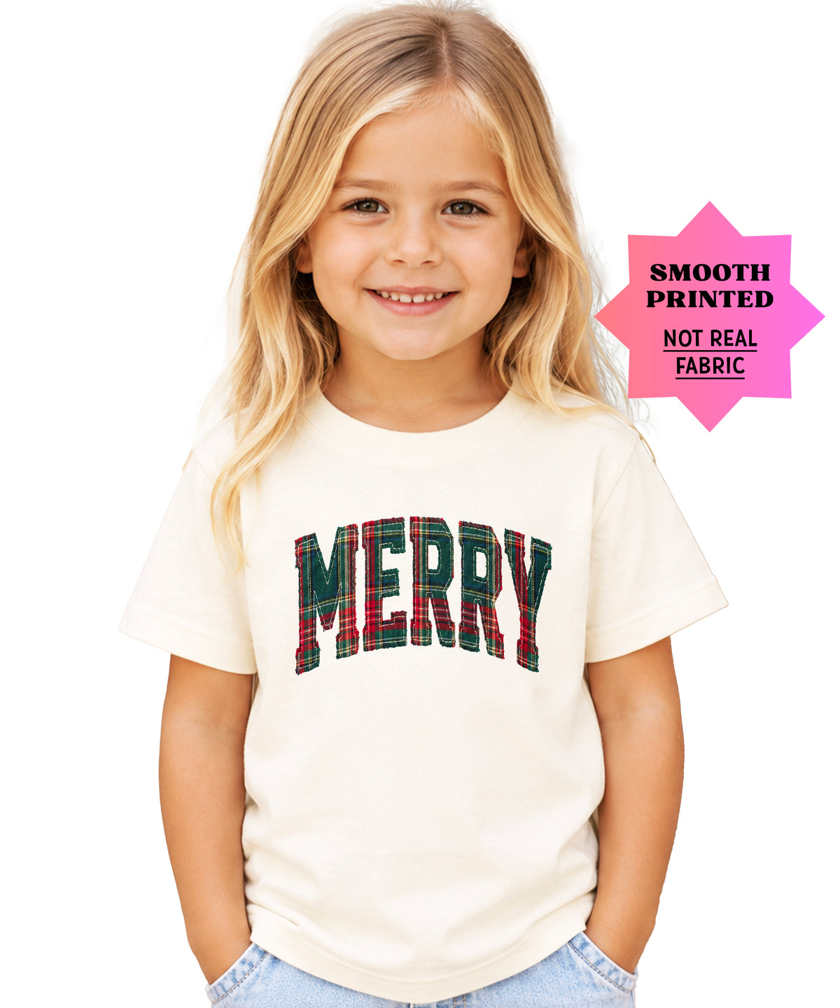 Merry plaid Christmas shirt, Natural, kids image 2