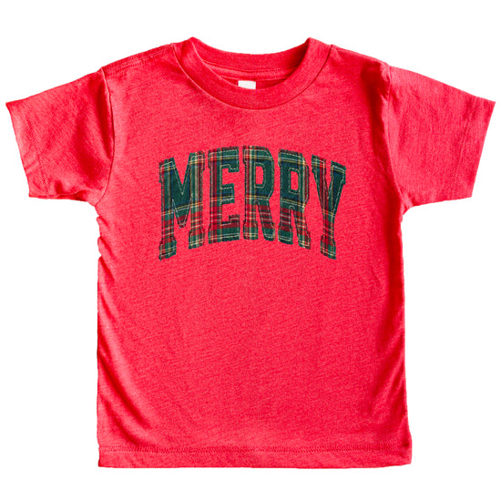 Merry plaid Christmas shirt, Vintage Red, kids image 1