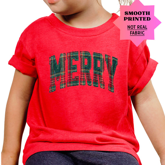 Merry plaid Christmas shirt, Vintage Red, kids image 2