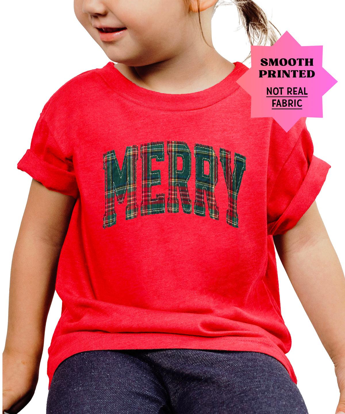Merry plaid Christmas shirt, Vintage Red, kids image 2