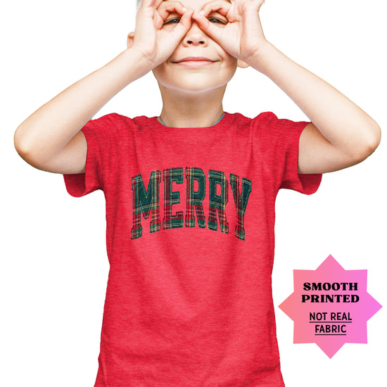 Merry plaid Christmas shirt, Vintage Red, kids image 3