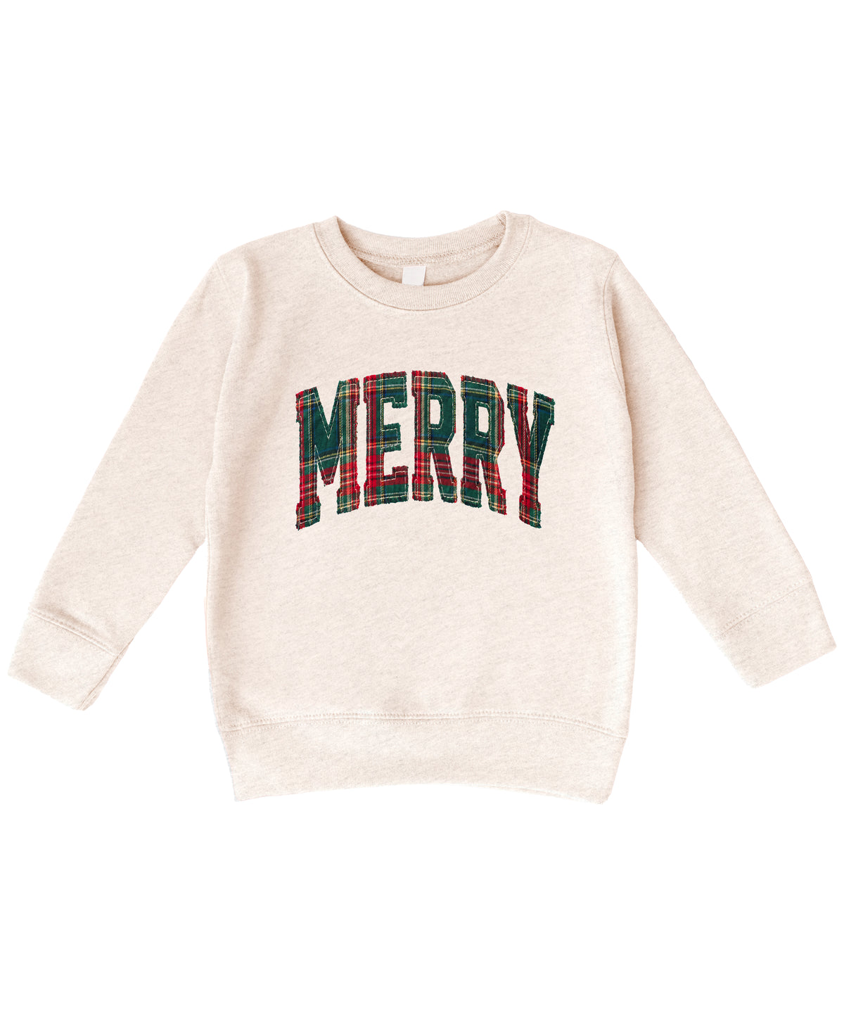 Merry plaid Christmas sweatshirt, Natural Heather youth and toddler crewneck