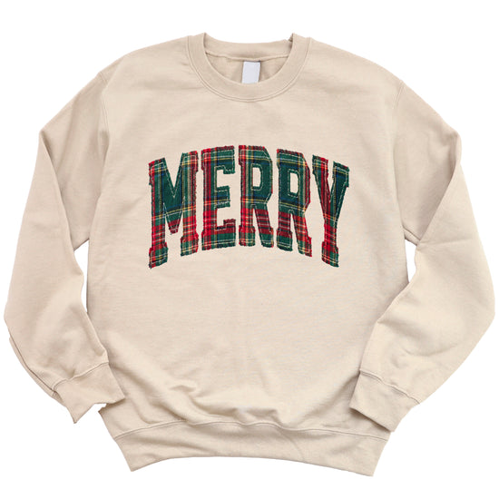 Merry plaid Christmas sweatshirt, Sand adult crewneck