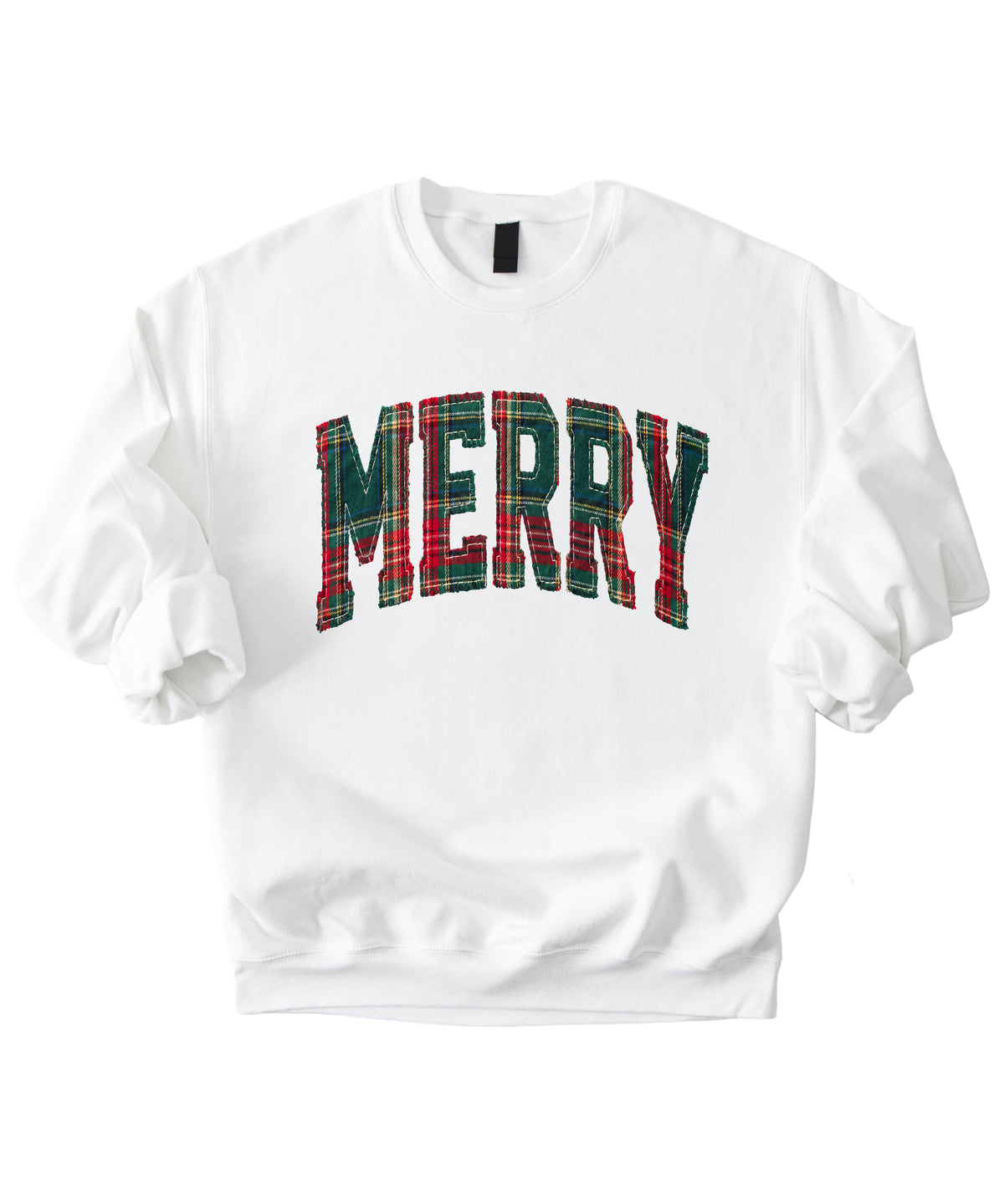 Merry plaid Christmas sweatshirt, White adult crewneck