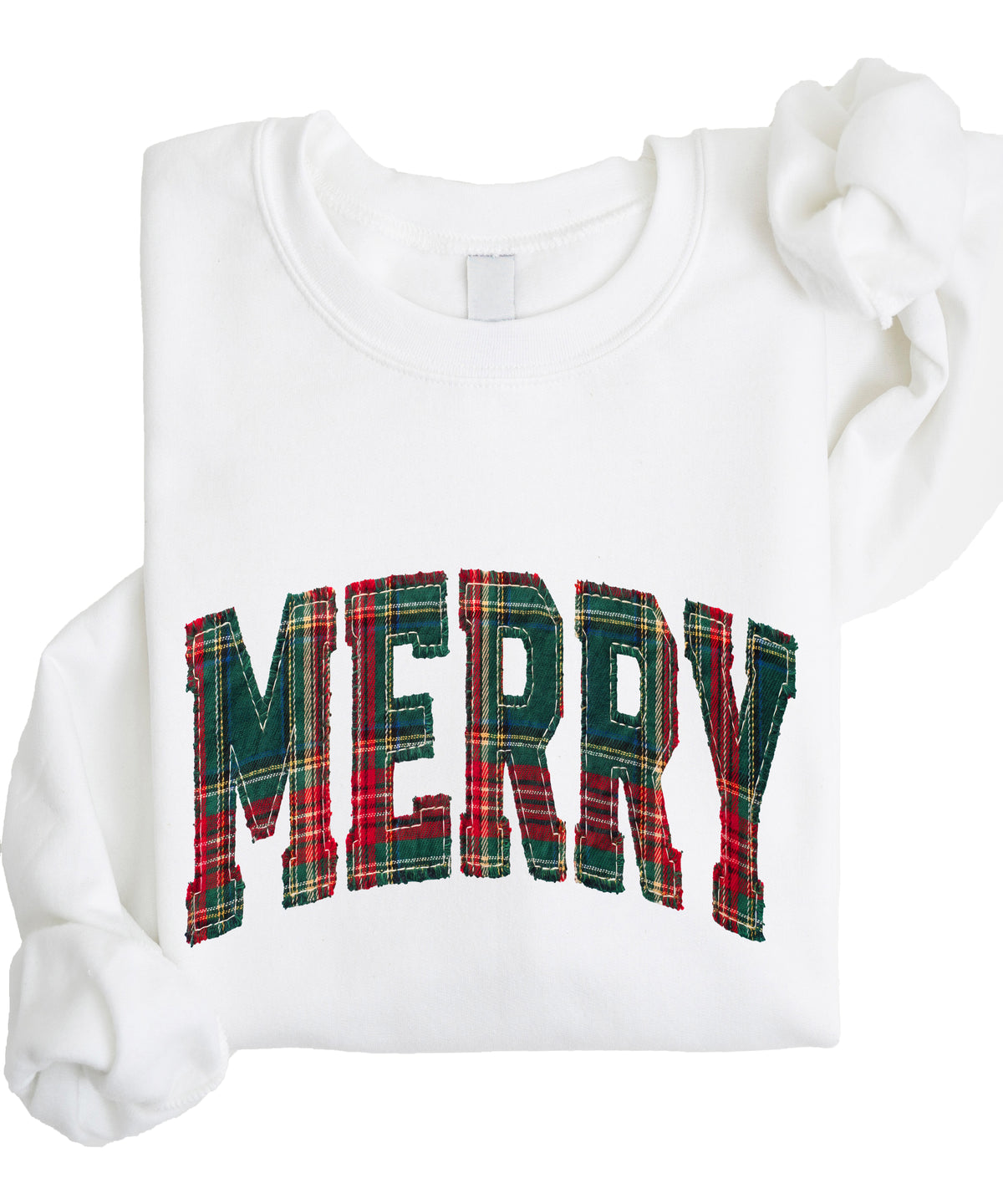 Merry plaid Christmas sweatshirt, White adult crewneck