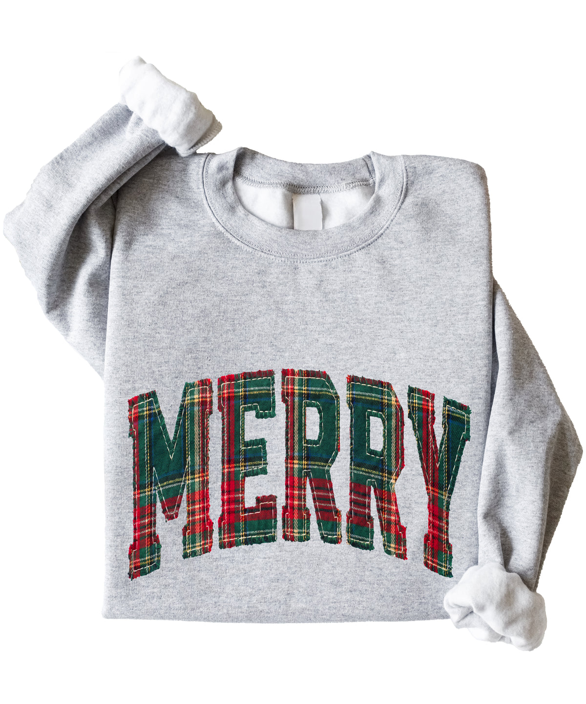 Merry plaid Christmas sweatshirt, Gray youth crewneck