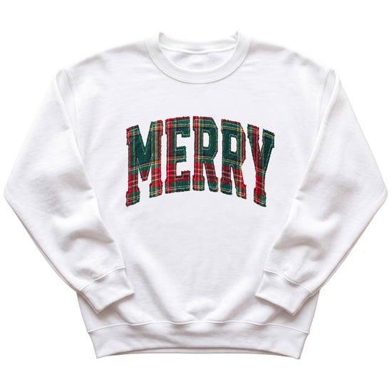 Merry plaid Christmas sweatshirt, White youth crewneck