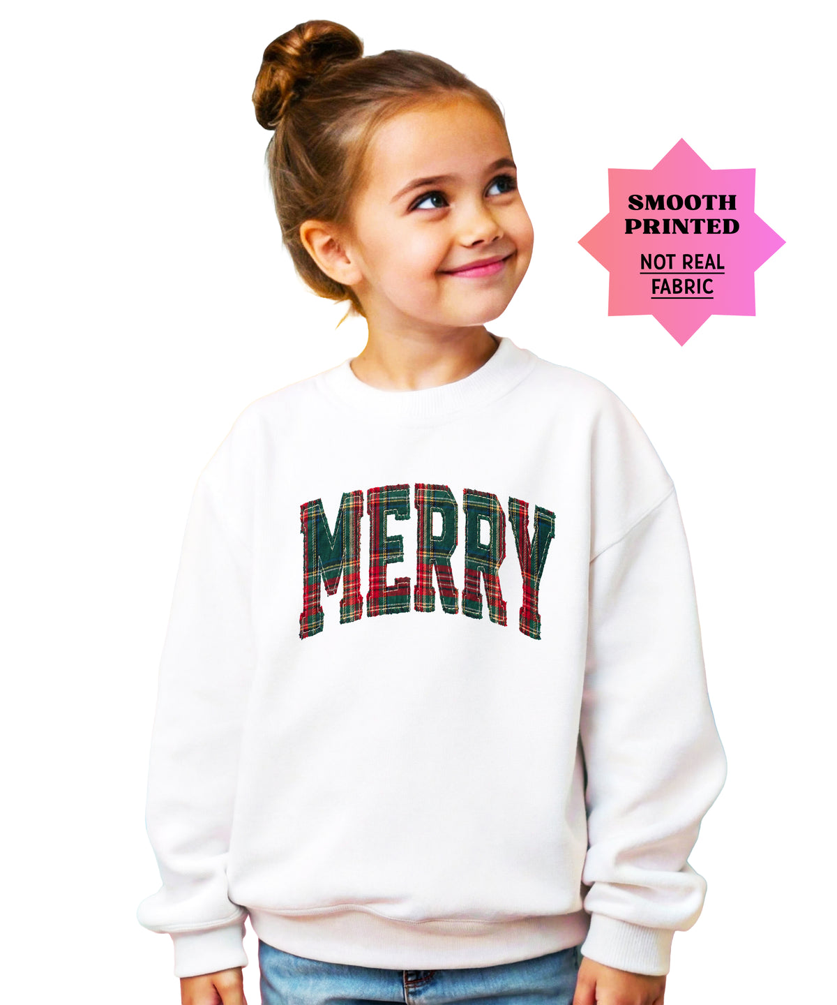 Merry plaid Christmas sweatshirt, White youth crewneck