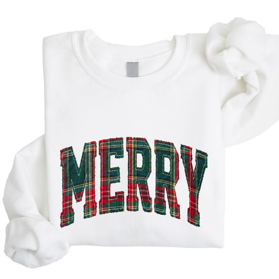 Merry plaid Christmas sweatshirt, White youth crewneck