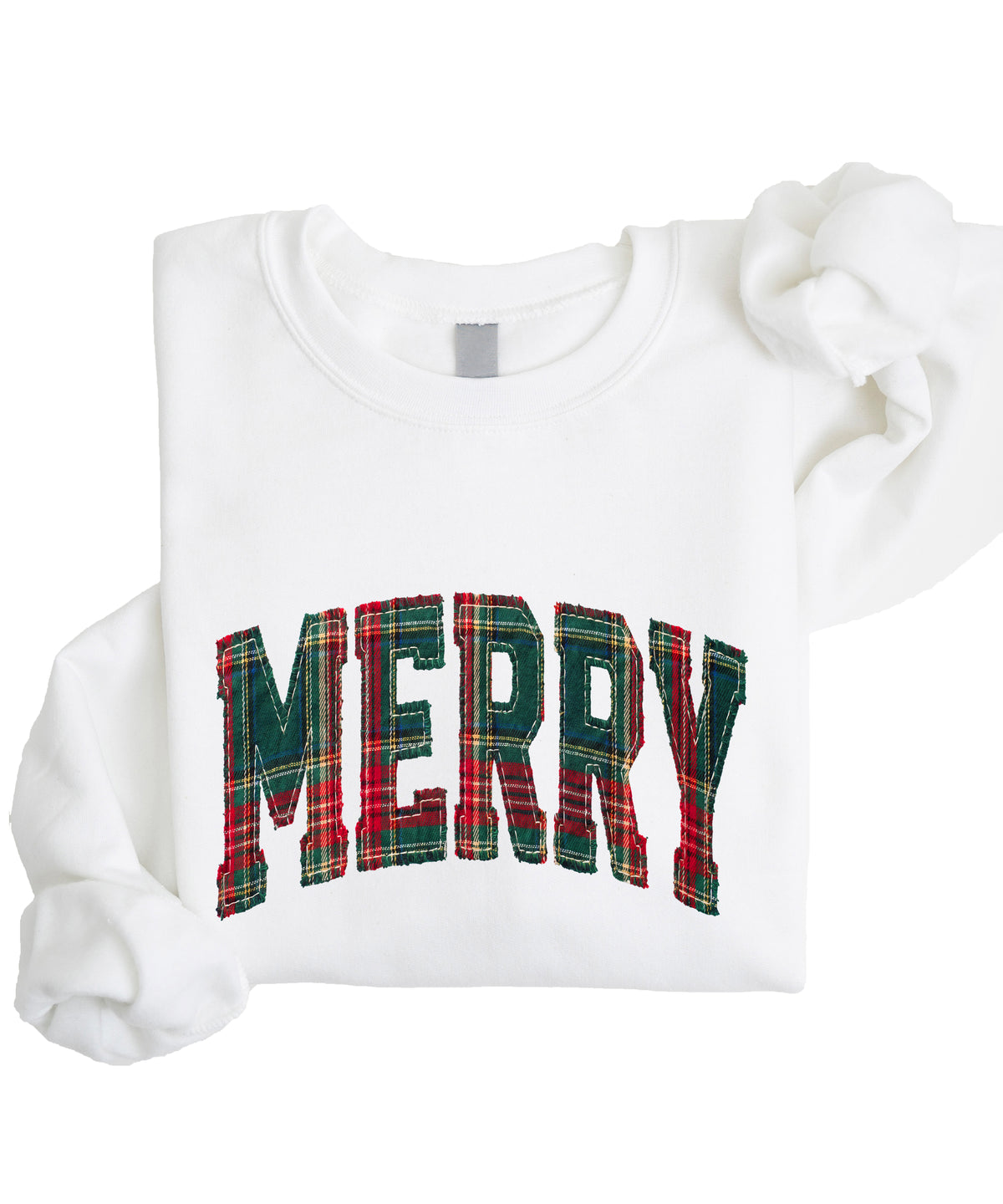Merry plaid Christmas sweatshirt, White youth crewneck