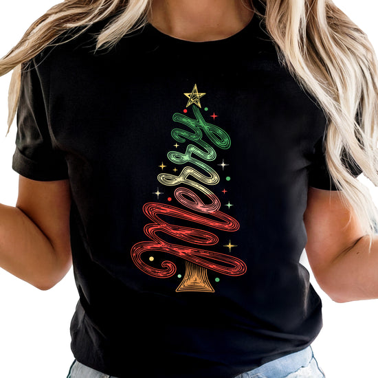 Merry Christmas tree womens black t-shirt