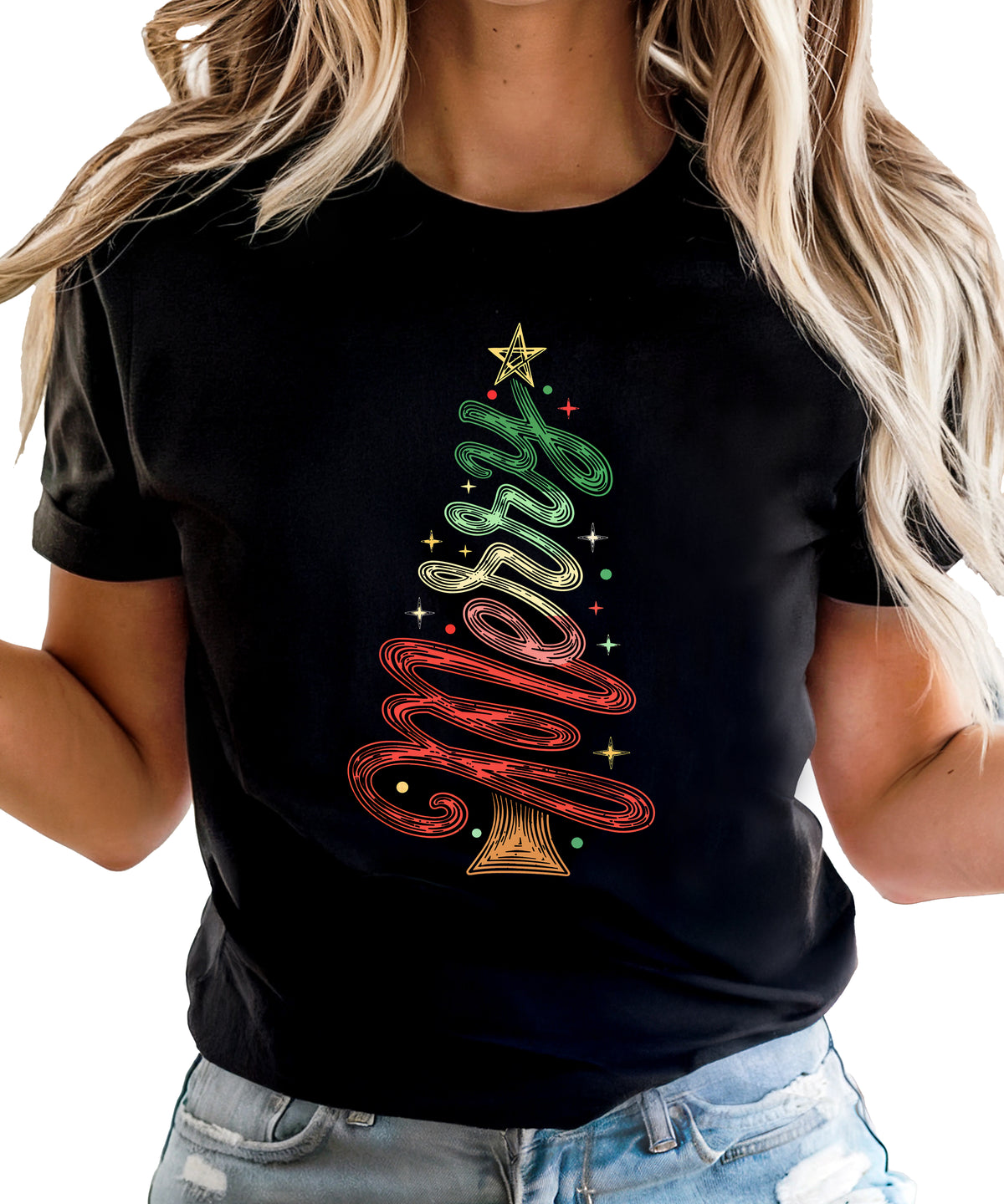 Merry Christmas tree womens black t-shirt