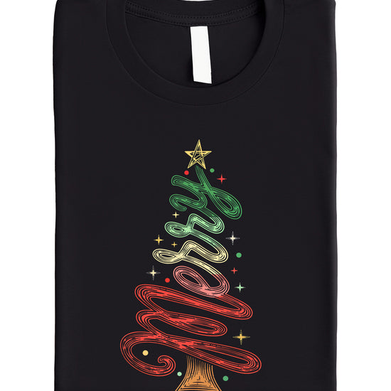Merry Christmas tree womens black t-shirt