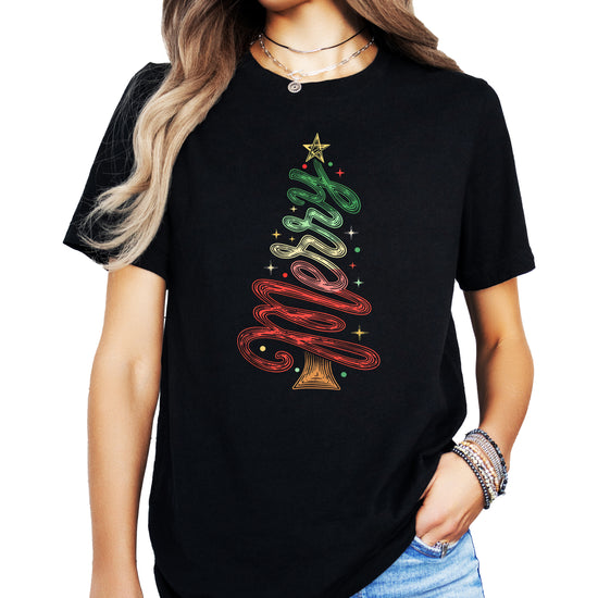 Merry Christmas tree womens black t-shirt