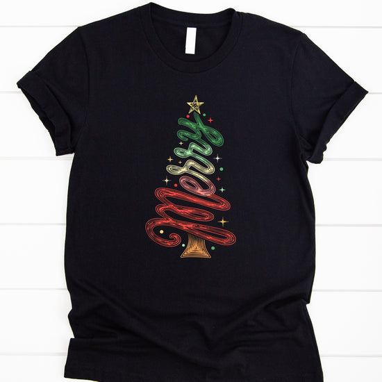 Merry Christmas tree womens black t-shirt