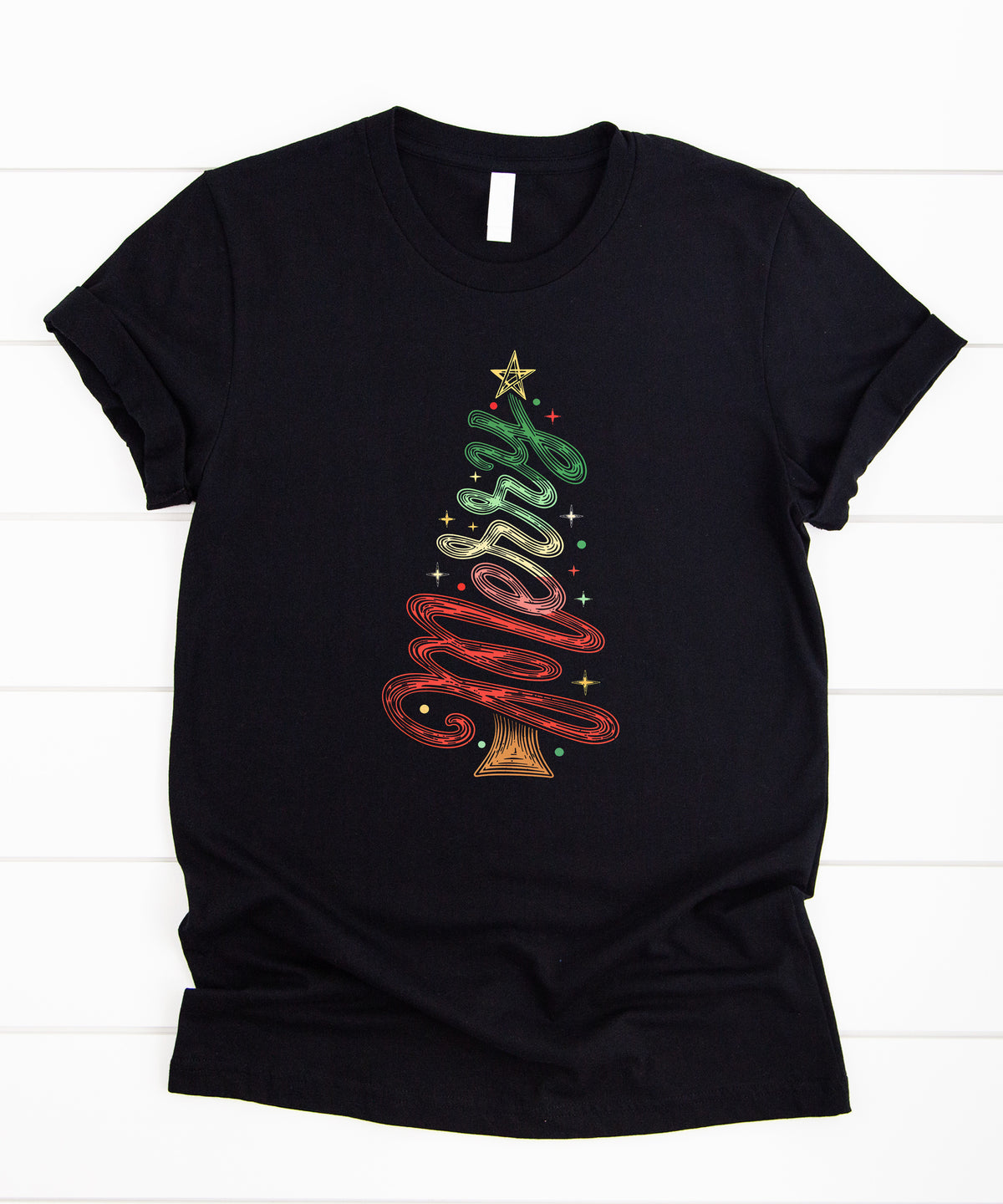 Merry Christmas tree womens black t-shirt