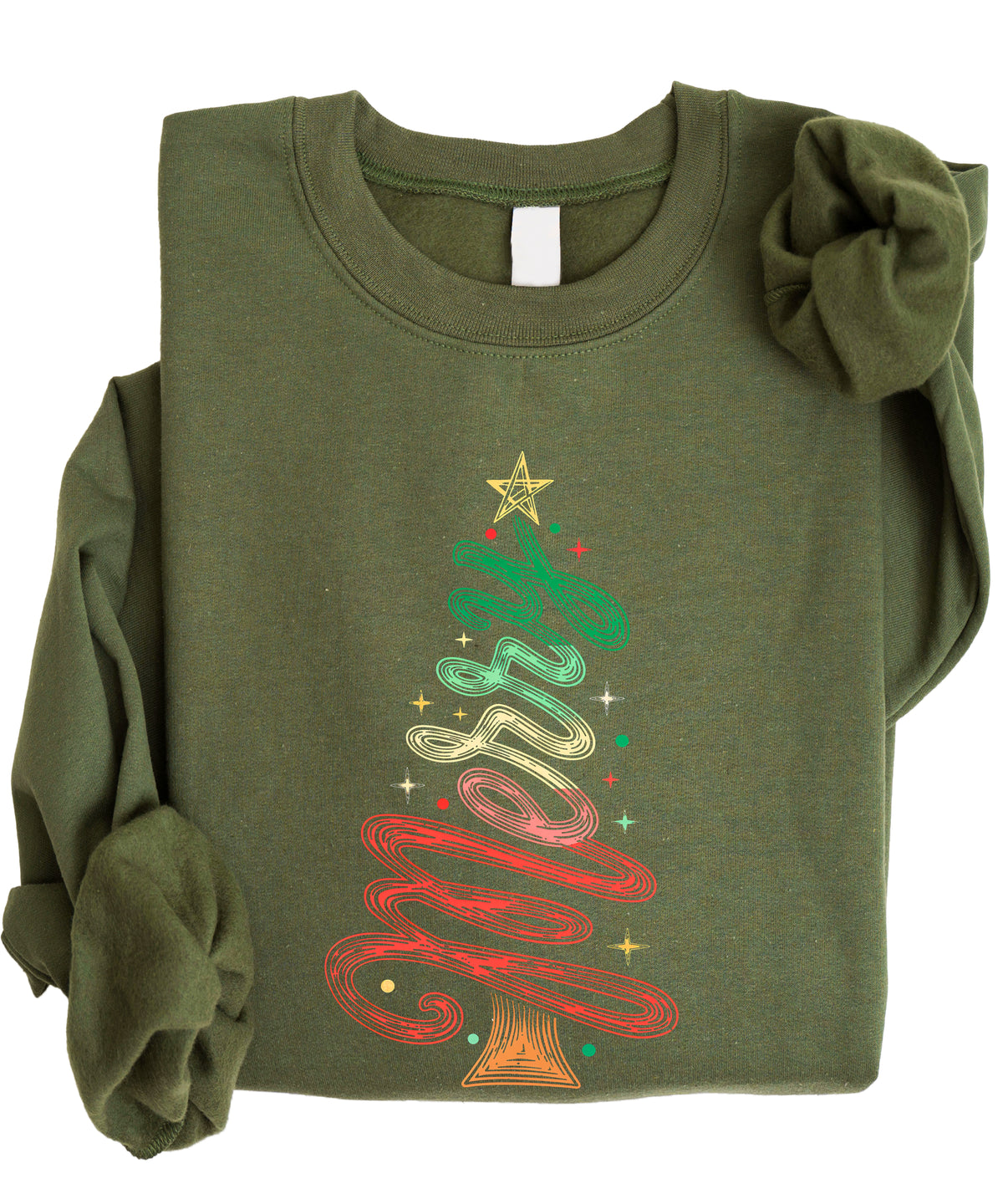 Merry Christmas Tree Sweatshirt - Army Green