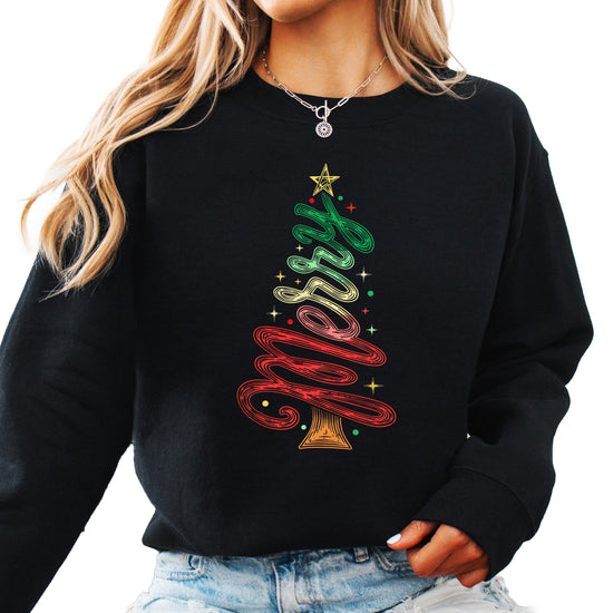 Merry Christmas Tree Sweatshirt - Black