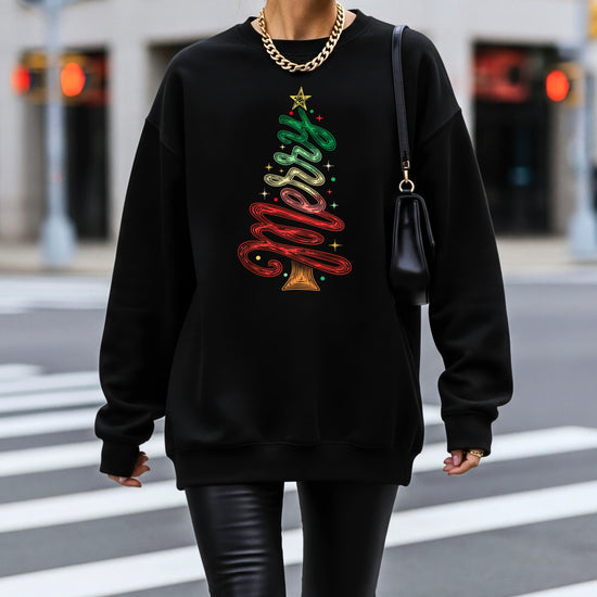 Merry Christmas Tree Sweatshirt - Black
