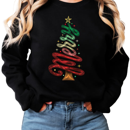 Merry Christmas Tree Sweatshirt - Black