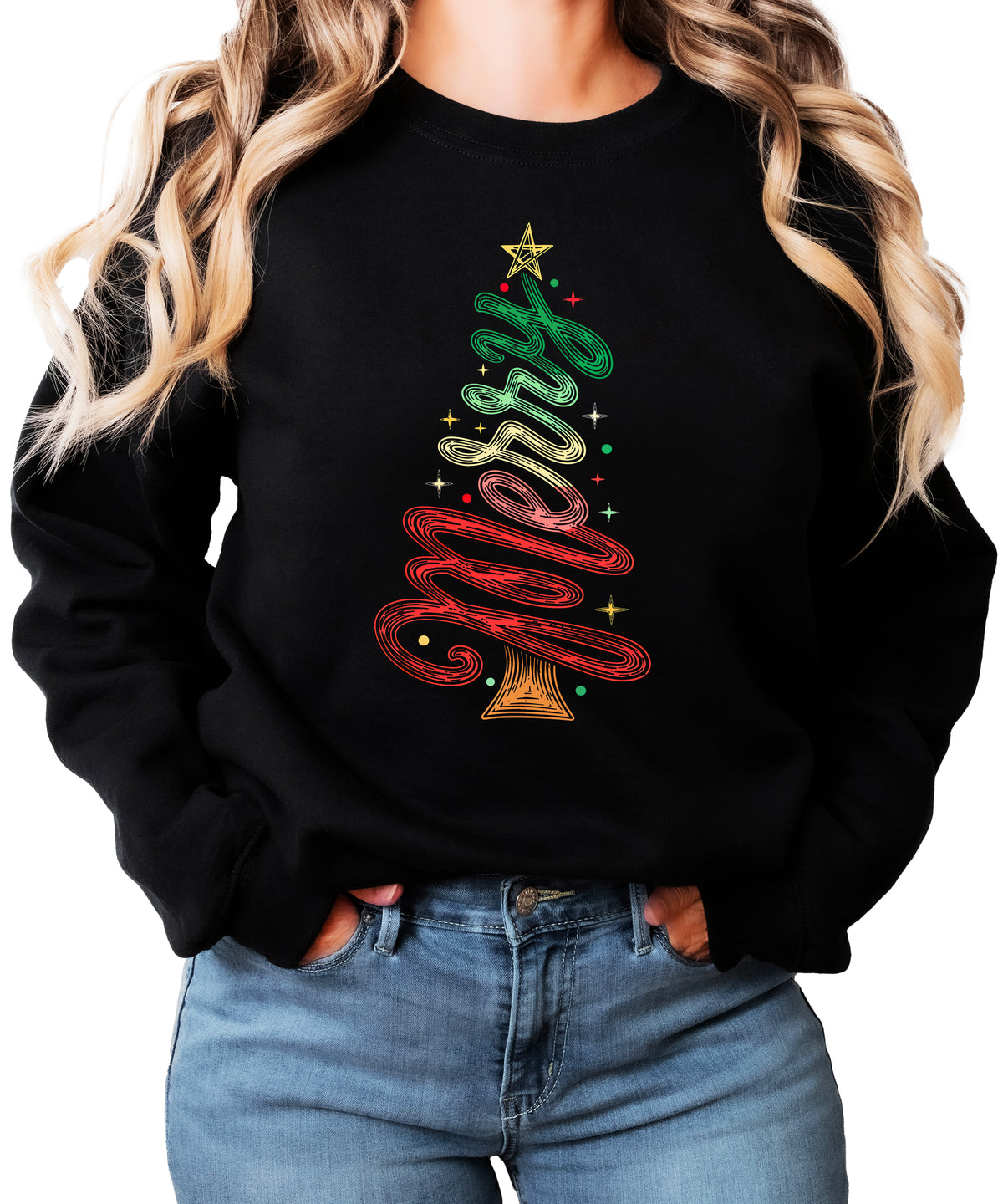 Merry Christmas Tree Sweatshirt - Black