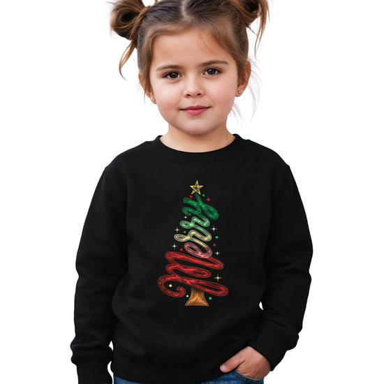 Merry Christmas Tree Sweatshirt - Youth Black