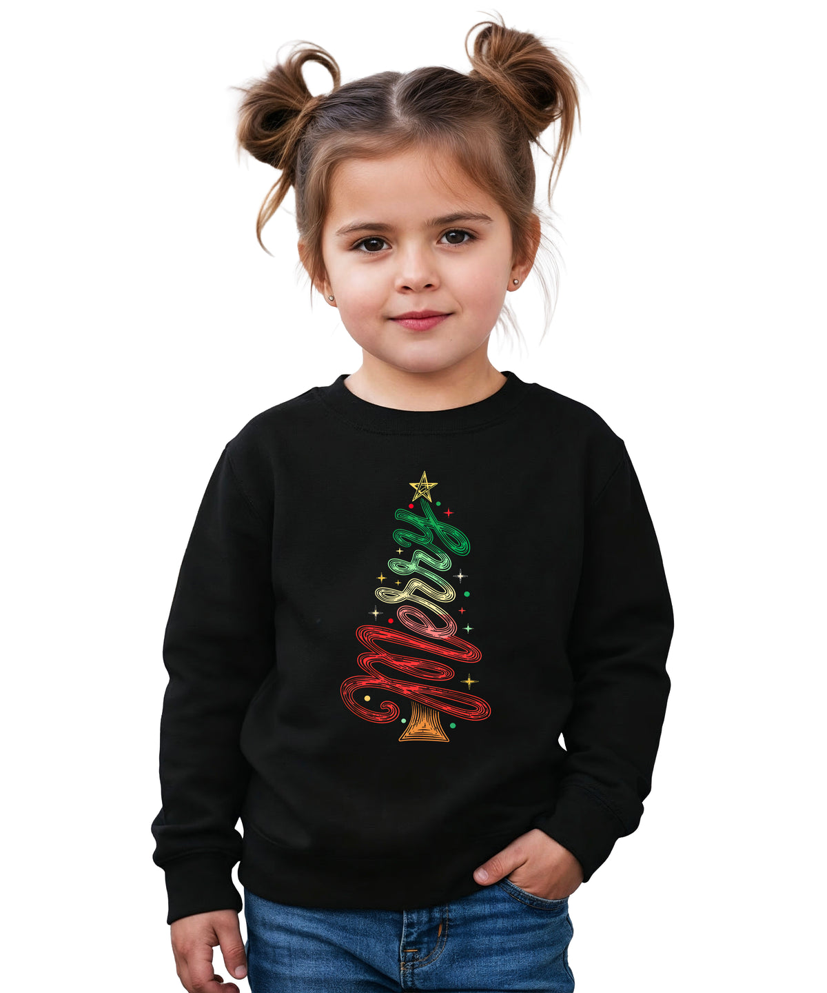 Merry Christmas Tree Sweatshirt - Youth Black