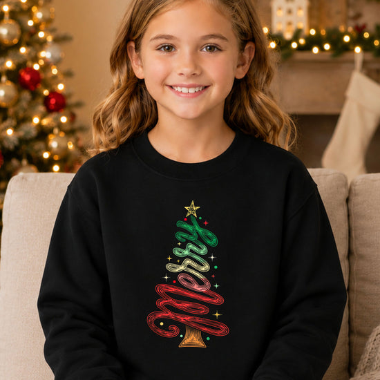 Merry Christmas Tree Sweatshirt - Youth Black