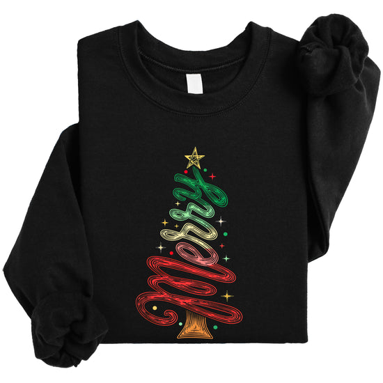 Merry Christmas Tree Sweatshirt - Youth Black