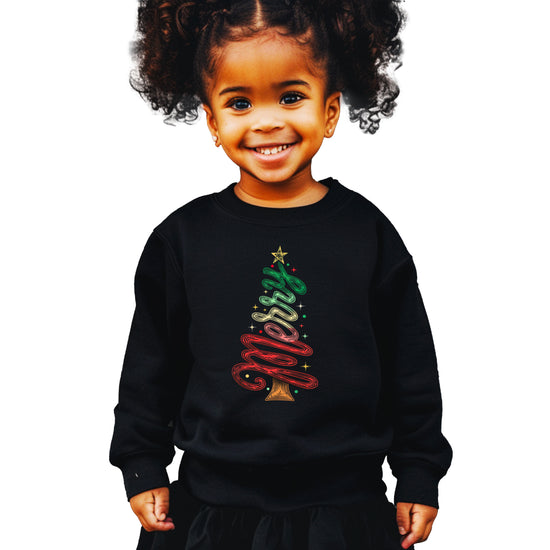 Merry Christmas Tree Sweatshirt - Youth Black