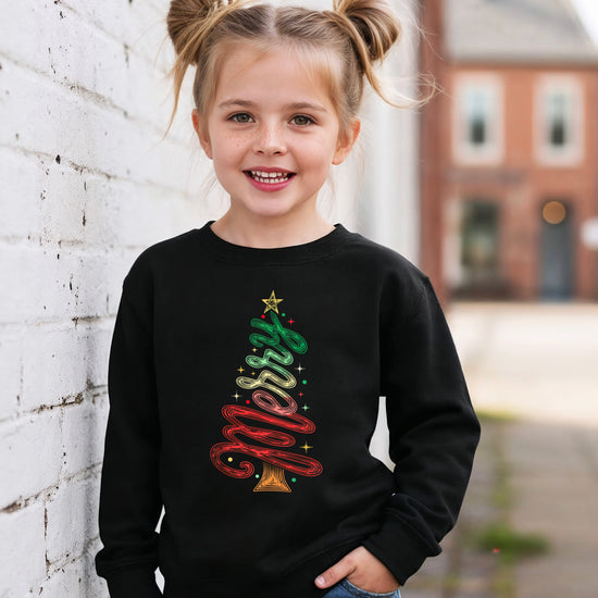 Merry Christmas Tree Sweatshirt - Youth Black