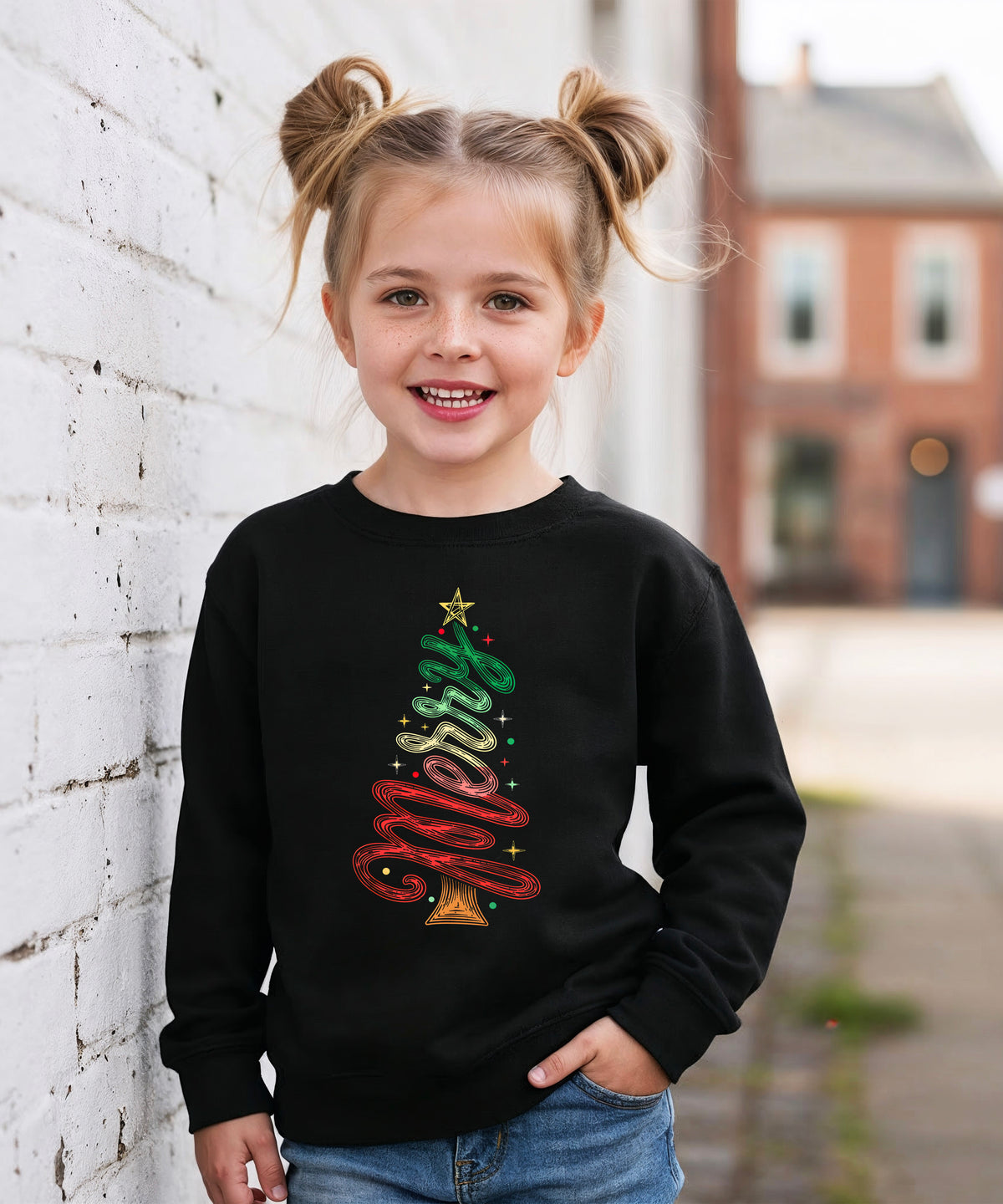 Merry Christmas Tree Sweatshirt - Youth Black