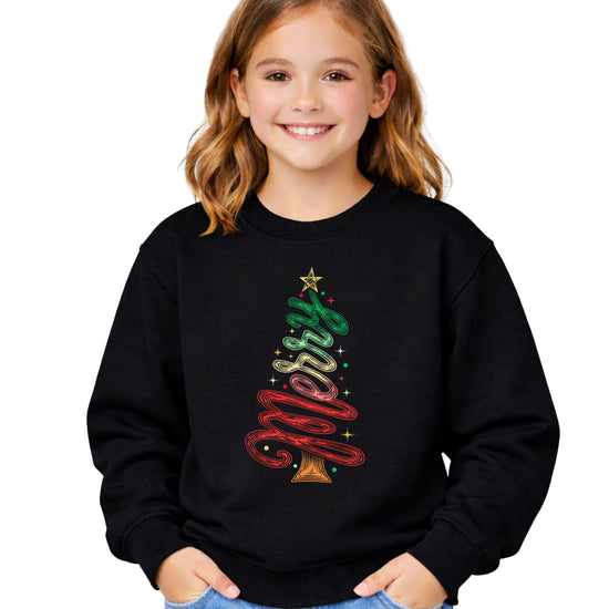 Merry Christmas Tree Sweatshirt - Youth Black