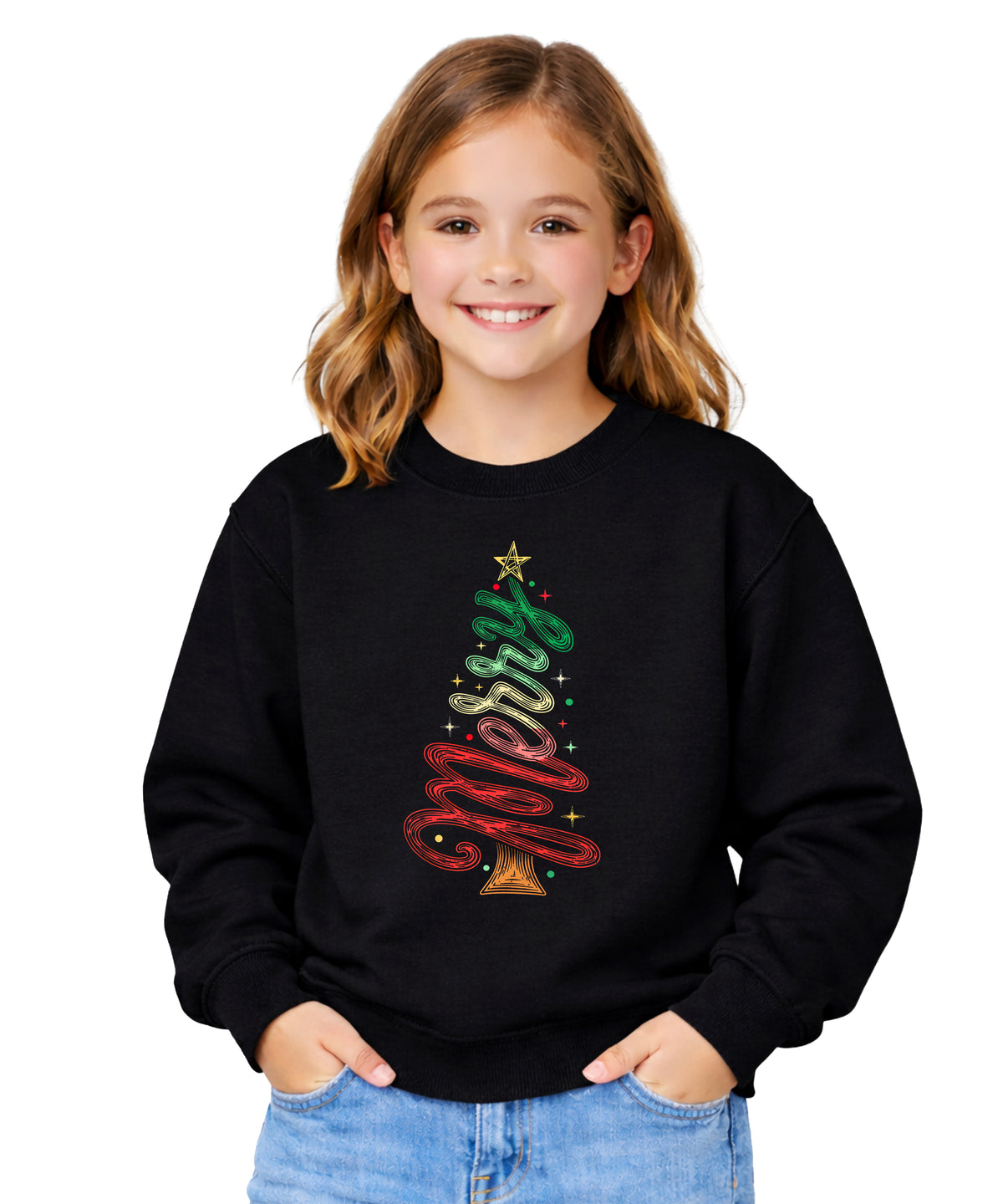 Merry Christmas Tree Sweatshirt - Youth Black
