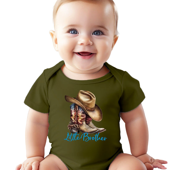 Little Brother Cowboy Boots Bodysuit - Military Green 1