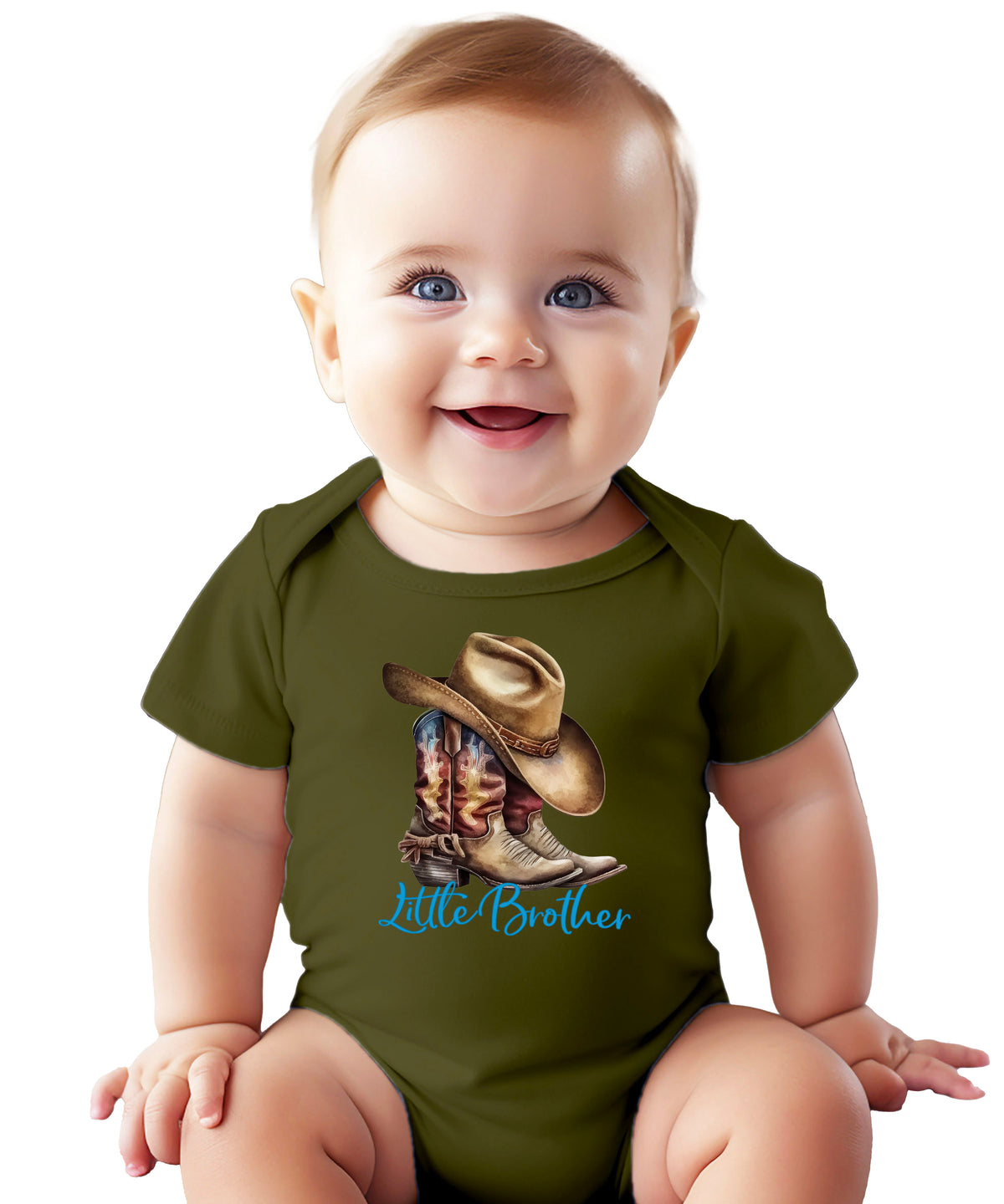 Little Brother Cowboy Boots Bodysuit - Military Green 1