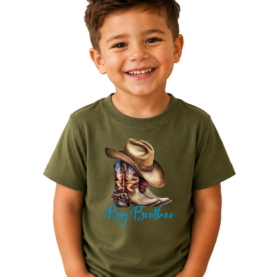 Big Brother Brown Boots Western sibling reveal tee - Military Green front