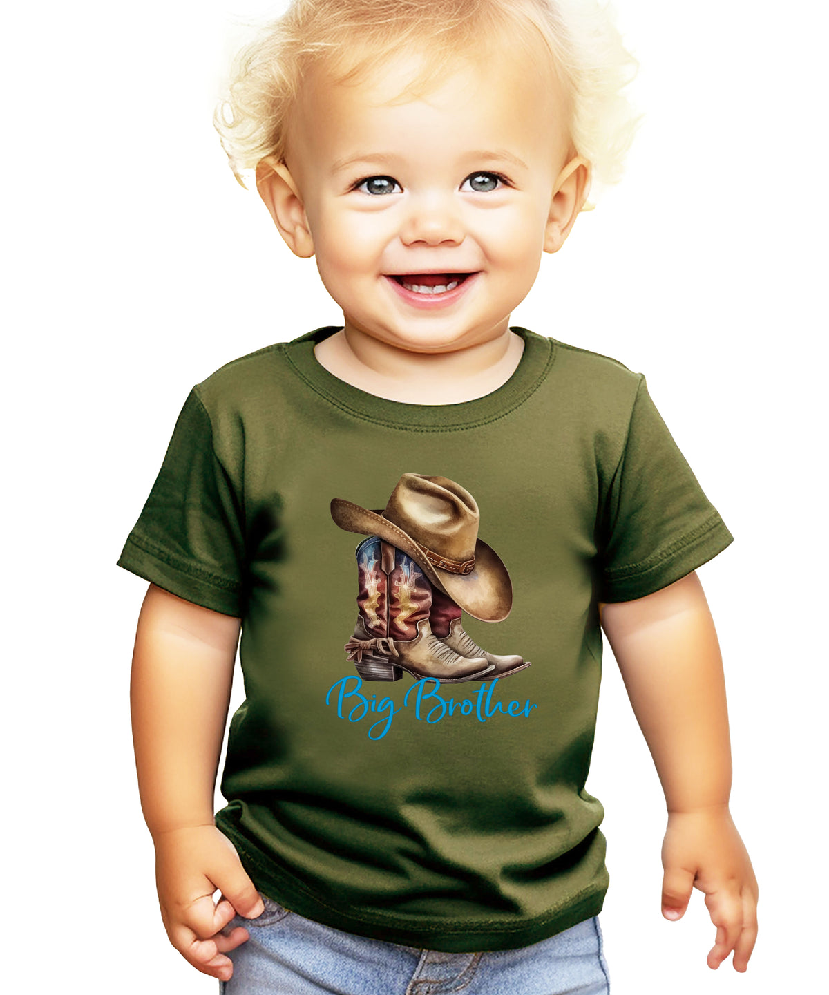 Big Brother Brown Boots Western sibling reveal tee - Military Green view 2