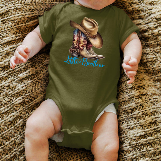Little Brother Cowboy Boots Bodysuit - Military Green 2