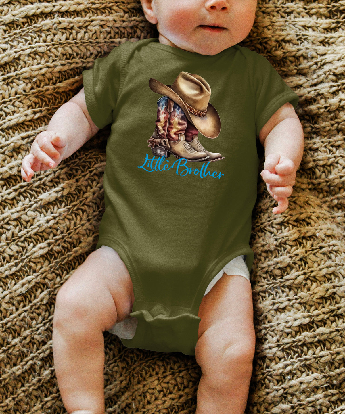 Little Brother Cowboy Boots Bodysuit - Military Green 2