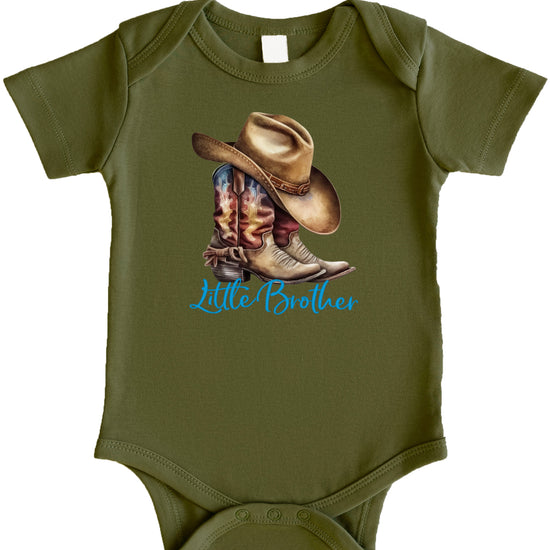 Little Brother Cowboy Boots Bodysuit - Military Green 3