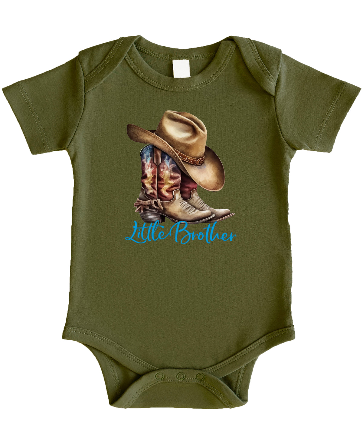 Little Brother Cowboy Boots Bodysuit - Military Green 3