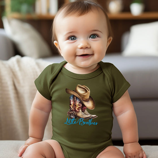 Little Brother Cowboy Boots Bodysuit - Military Green 4