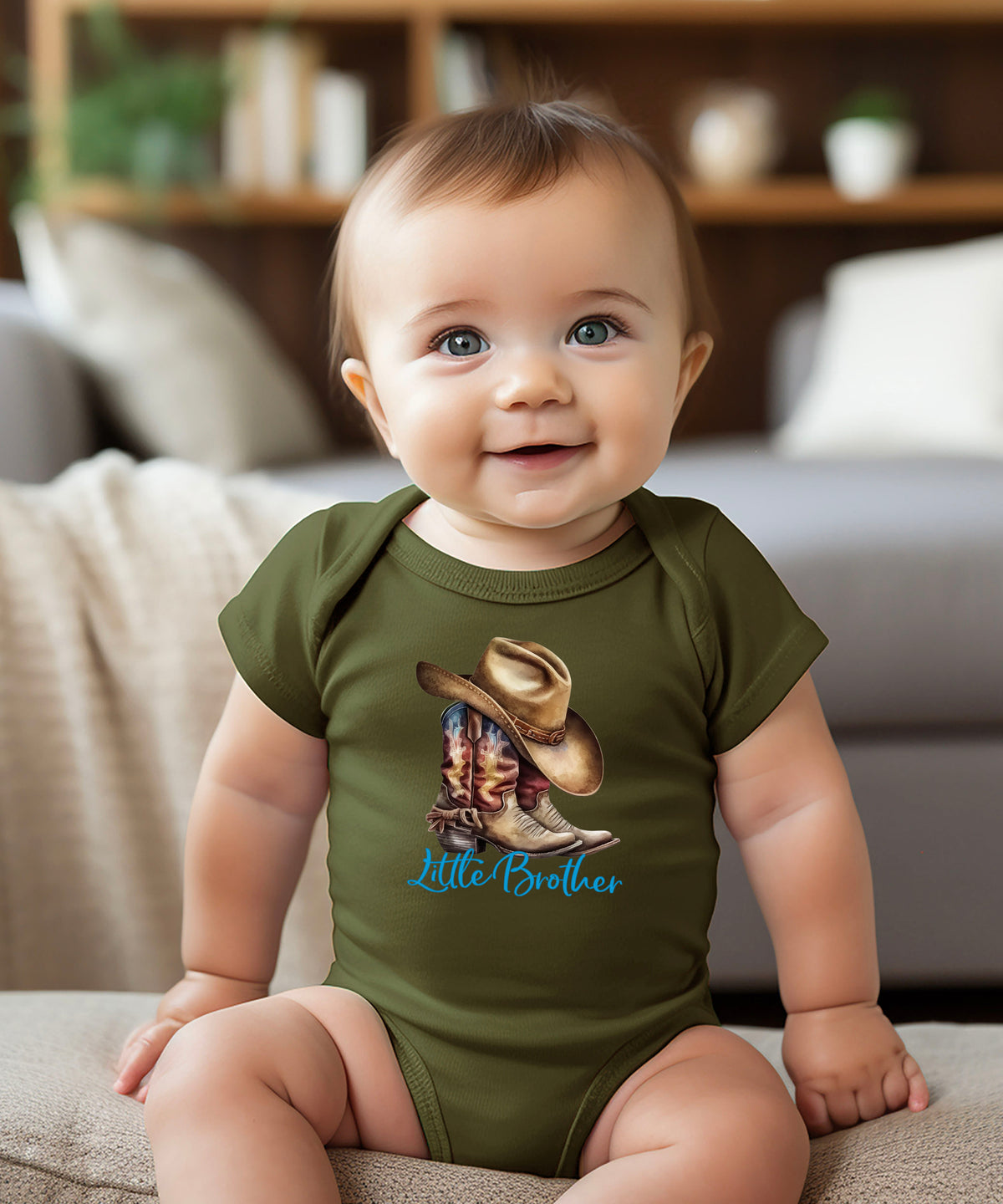 Little Brother Cowboy Boots Bodysuit - Military Green 4