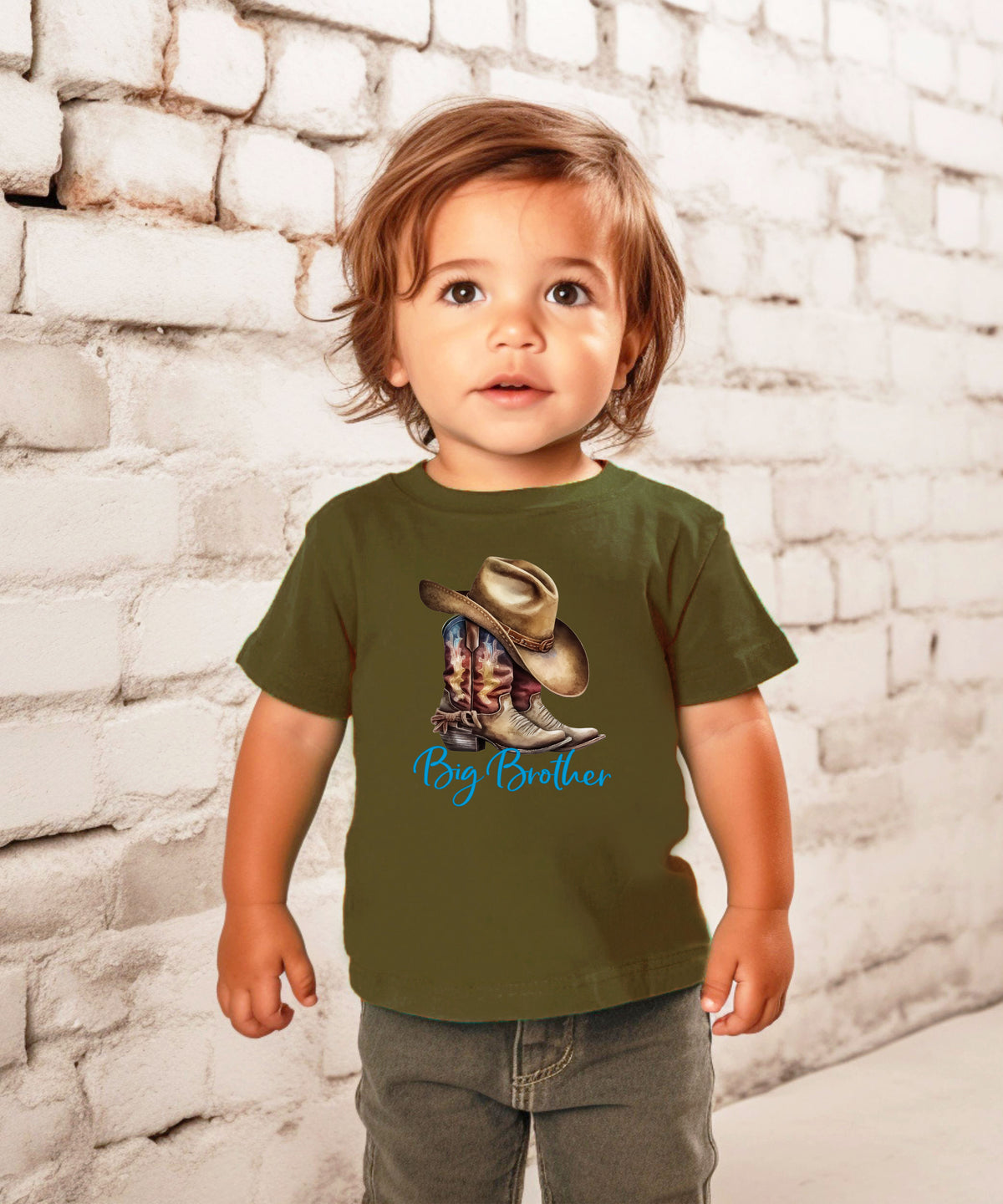Big Brother Brown Boots Western sibling reveal tee - Military Green view 4