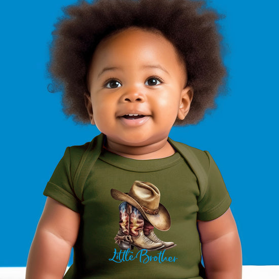 Little Brother Cowboy Boots Bodysuit - Military Green 5