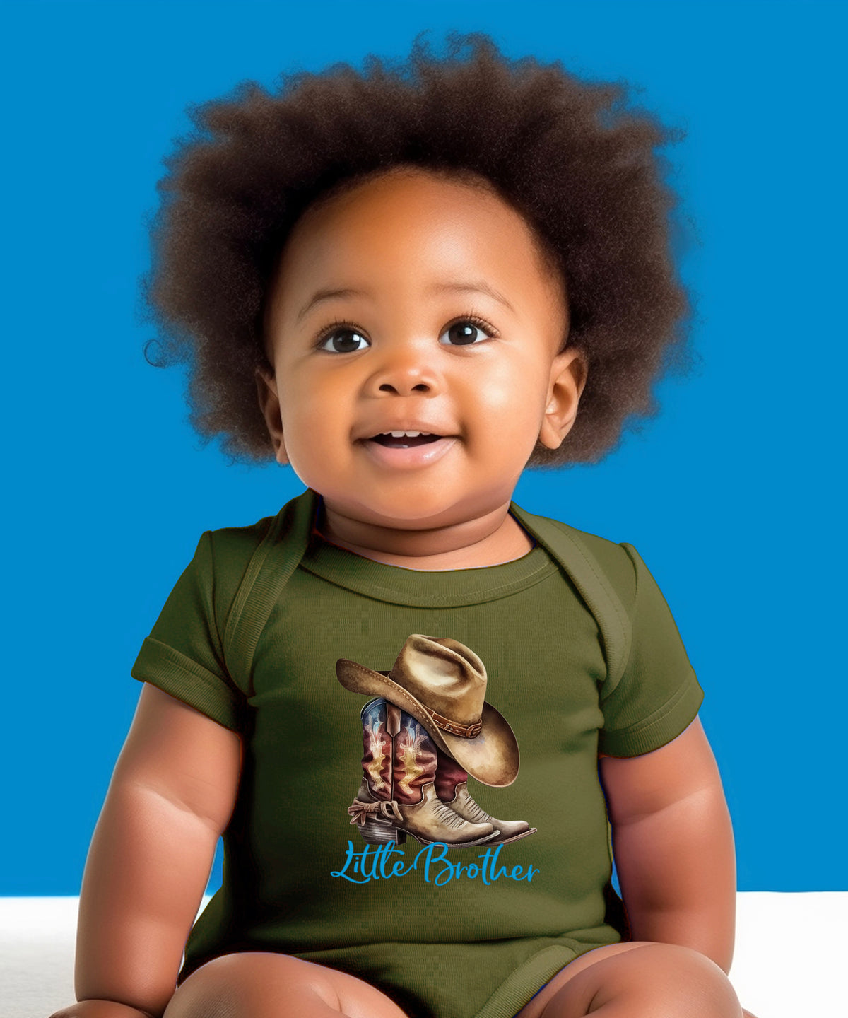 Little Brother Cowboy Boots Bodysuit - Military Green 5