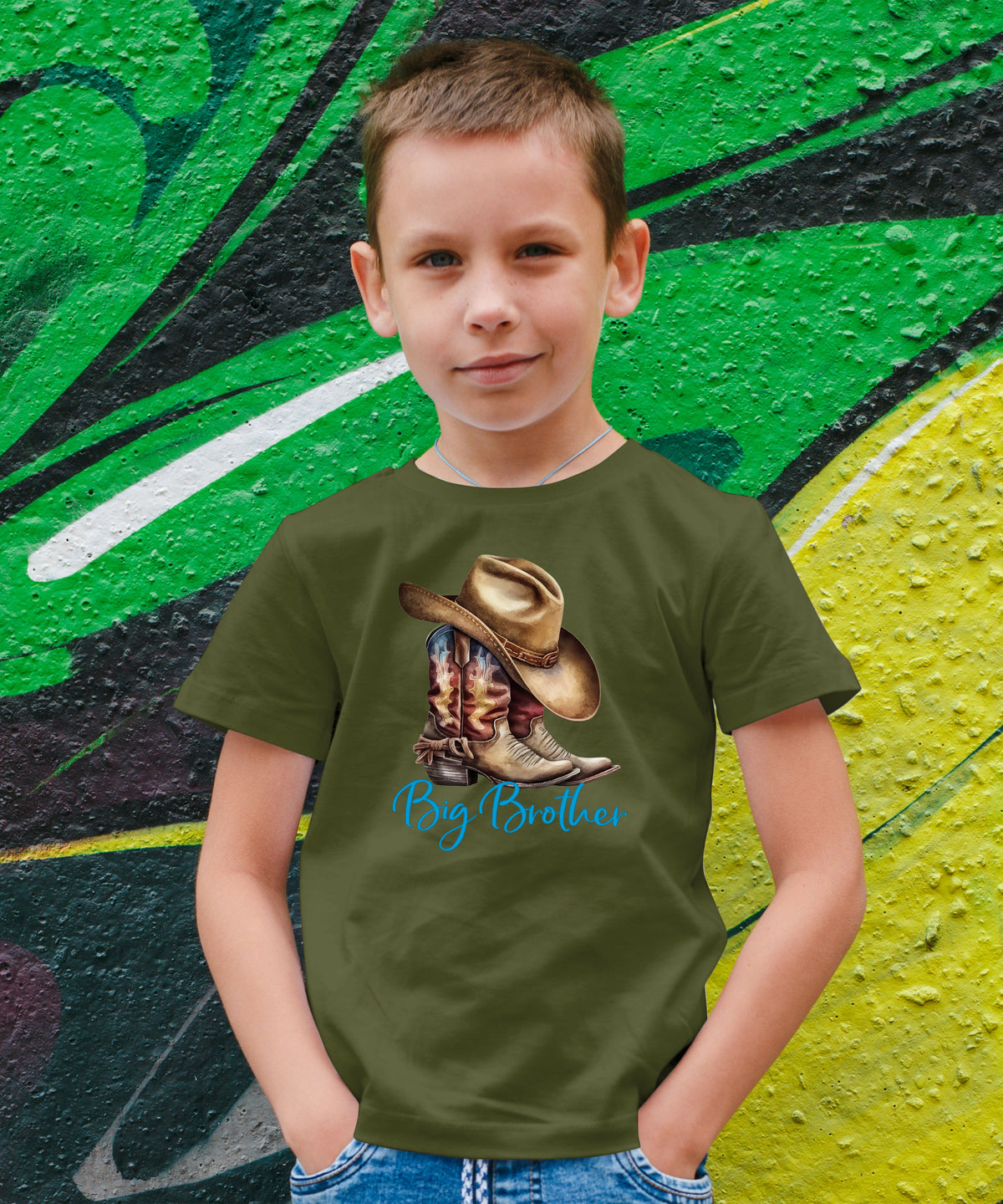 Big Brother Brown Boots Western sibling reveal tee - Military Green view 5