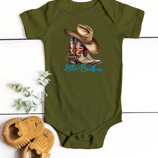 Little Brother Cowboy Boots Bodysuit - Military Green 6
