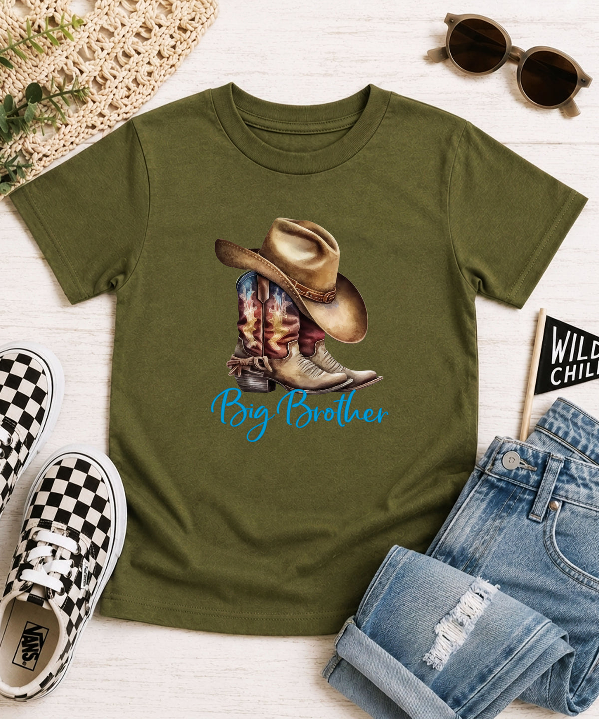 Big Brother Brown Boots Western sibling reveal tee - Military Green view 6
